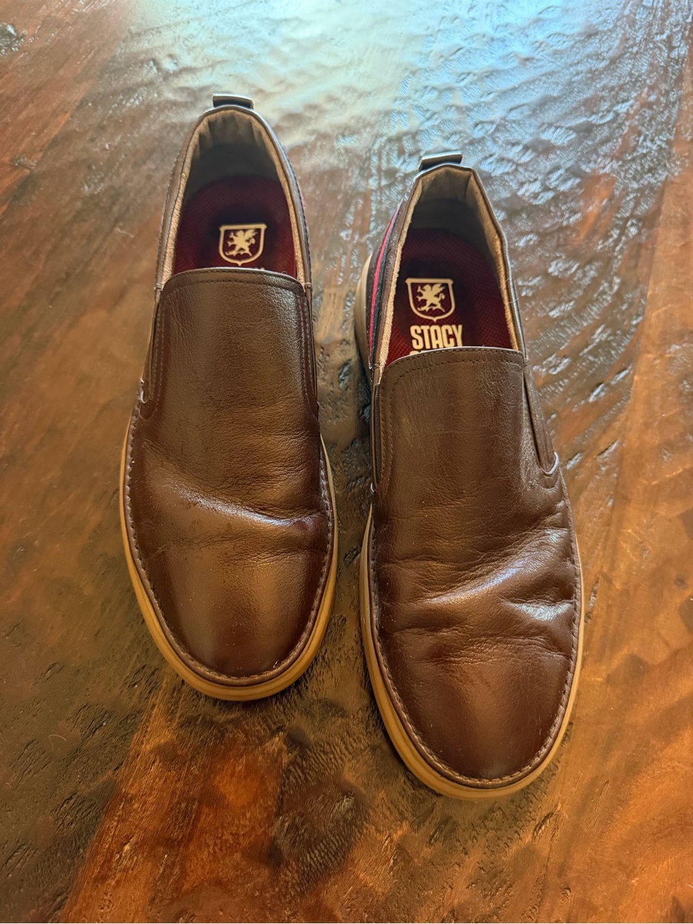 Stacy Adams Brown Leather Slip-On Loafers with Tan Sole Redzone